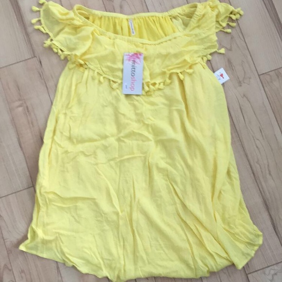 Yellow off shoulder fringe dress - Picture 1 of 3